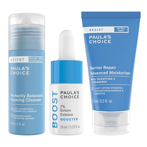 Paula's Choice Barrier Balancing Travel Kit, RESIST Perfectly Balanced Foaming Facial Cleanser & Barrier Repair Face Moisturizer, 7% Ectoin + Hyaluronic Acid Milky Hydrating Face Serum, 3 Piece Set | Amazon (US)