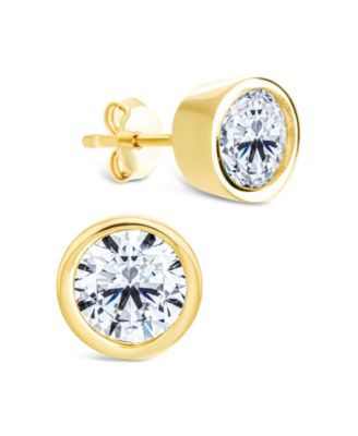 Sterling Forever Sterling Silver Round Cut Bezel Set Stud Earrings - Gold | Macy's