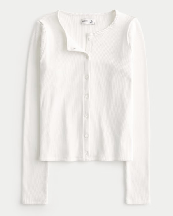 Cozy Ribbed Seamless Button-Through Crew Top | Hollister (US)