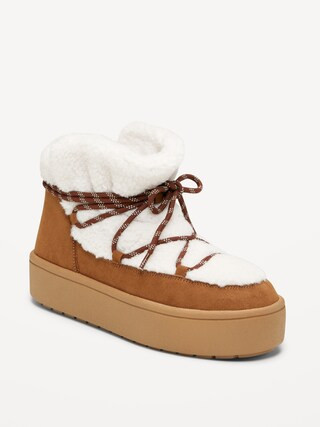 Cozy Lace-Up Platform Booties for Women | Old Navy (US)