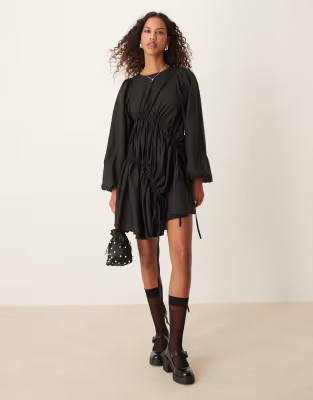 Ghospell oversized ruched mini dress in black | ASOS (Global)