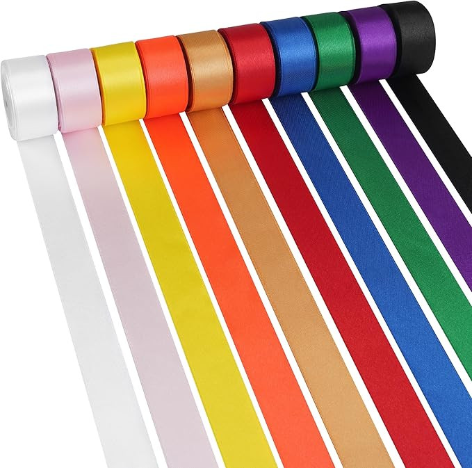 LIUYAXI 1 Inch Rainbow Ribbon Double Faced Stain Ribbon Solid Color Assorted Fabric Ribbon for Cr... | Amazon (US)