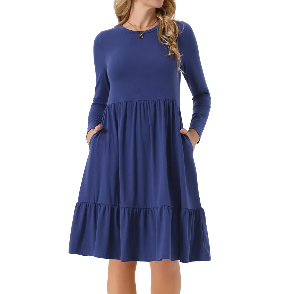 INSPIRE CHIC Women's Long Sleeve Tiered Round Neck Casual A-Line Dress | Target
