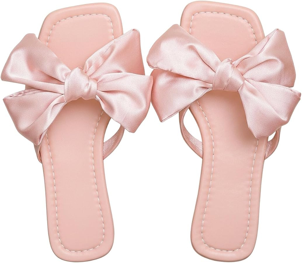 GORGLITTER Women's Bow Flat Sandals Dressy Square Open Toe Wedding Dress Summer 2026 Comfortable ... | Amazon (US)
