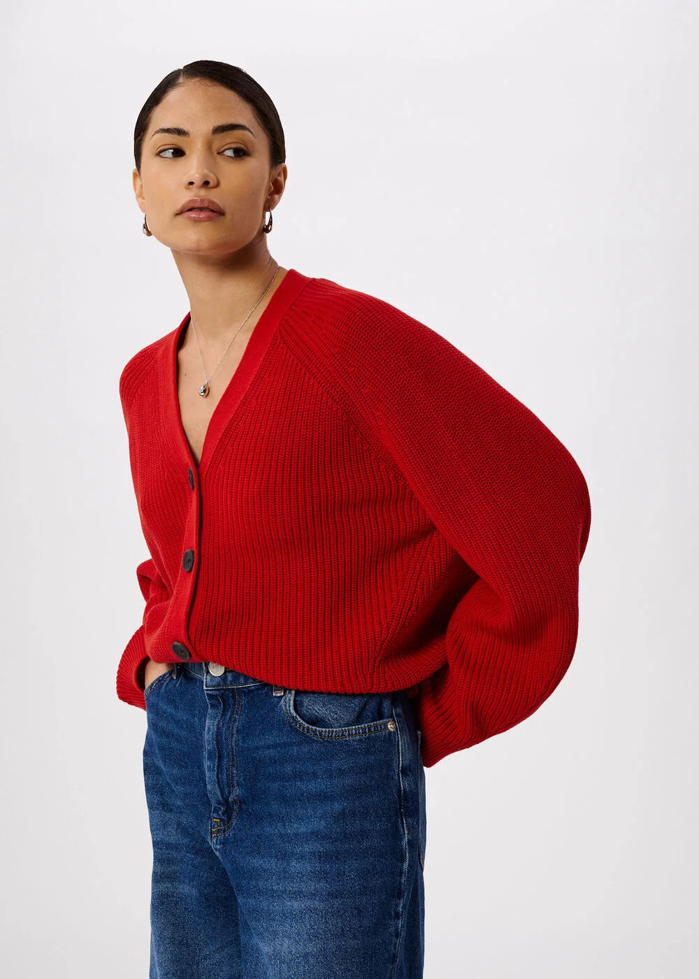 Red Petite V Neck Cotton Cardigan | WHISTLES | Whistles UK | | Whistles