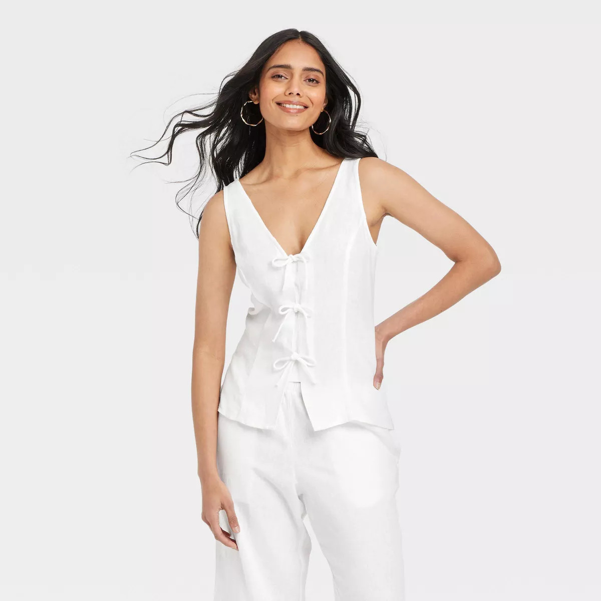 Women's Linen Tie V-Neck Blouse - A New Day™ | Target