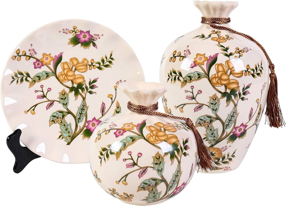 BEGORGEO Floral Theme Ceramic Decorative Vase Ice Cracked Porcelain Vase Floral Pattern Decorativ... | Amazon (US)