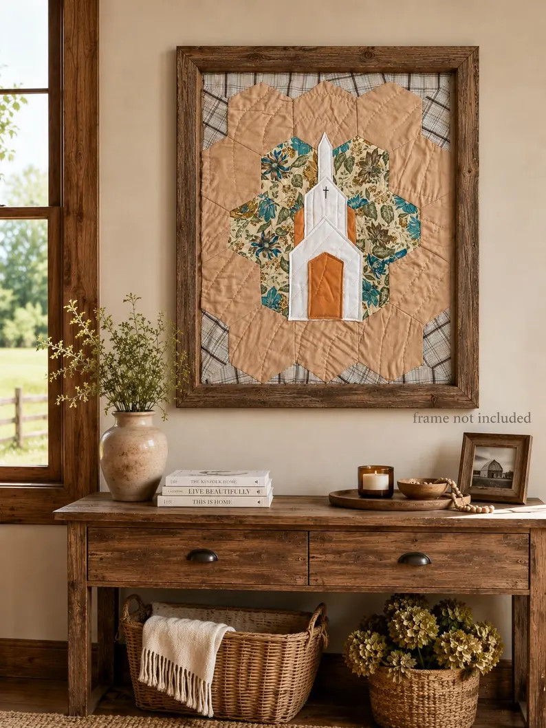 Large Church Quilt Block 20\u201d x 16\u201d  | Vintage Quilt Church | Ready to Frame Farmhouse W... | Etsy (Global)