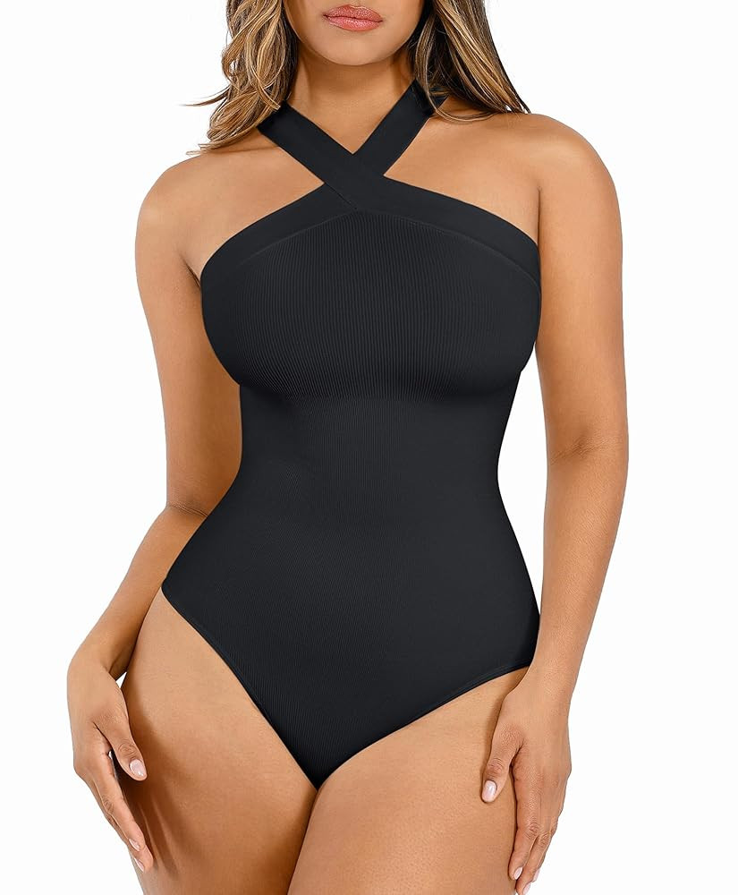 Lover-Beauty Women Shapewear Tummy Control Bodysuit Halter Bodysuit Thong | Amazon (US)