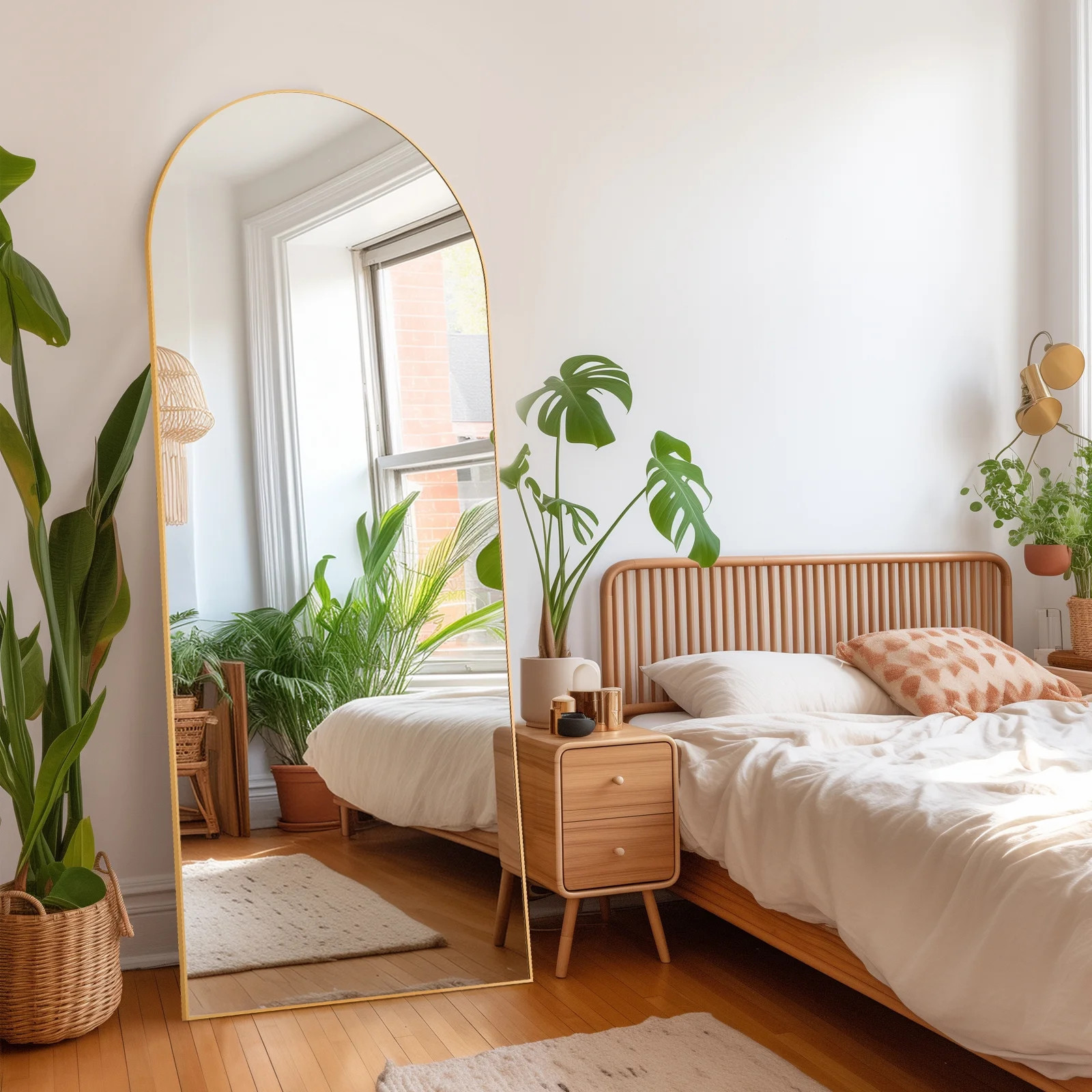 Gianna 71"x26" Arched Full Length Mirror with Stand Aluminum Frame Floor Mirror for Bedroom,Glod | Walmart (US)