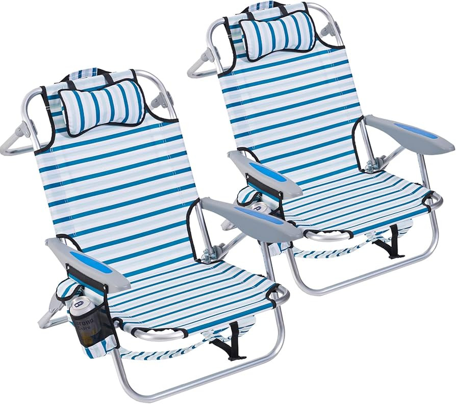 2 Pack Lightweight Portable Camping Beach Chair for Adults, Outdoor Lay Flat Folding Beach Chairs... | Amazon (US)