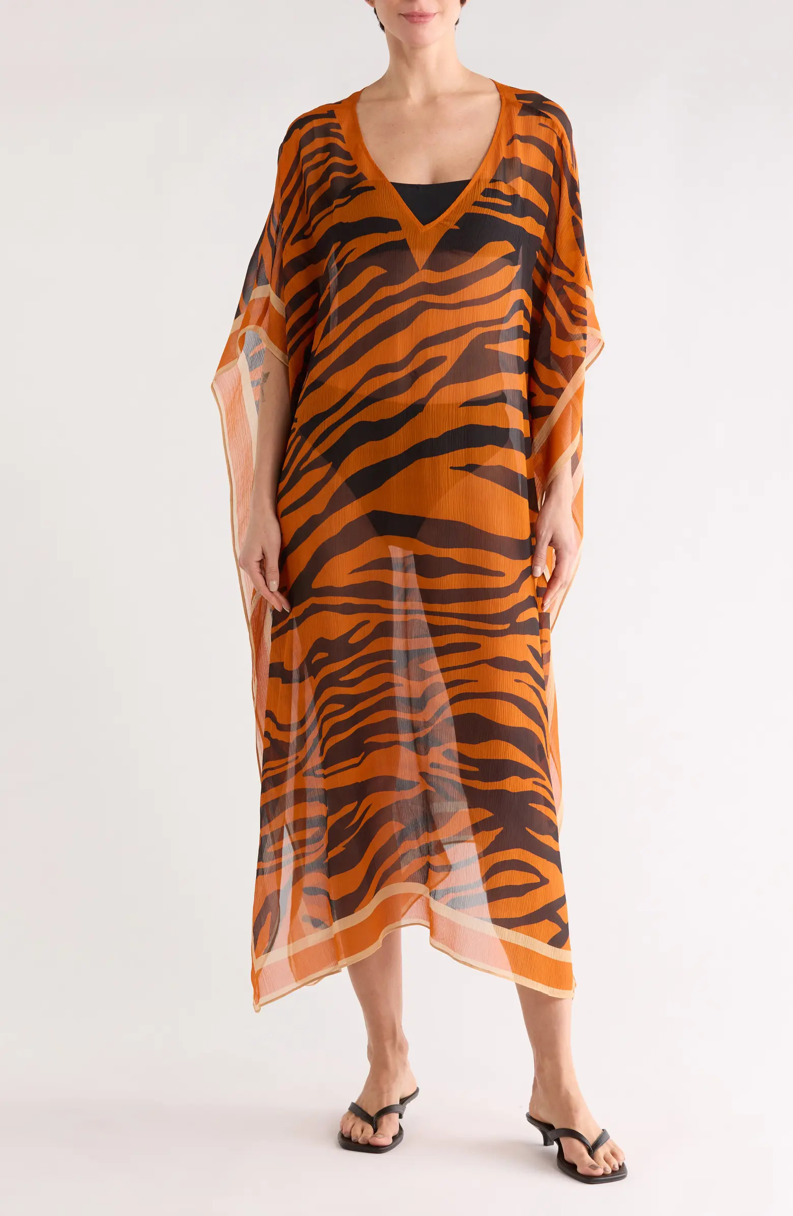 rag & bone Kaia Zebra Print Silk Blend Cover-Up Caftan | Nordstromrack | Nordstrom Rack