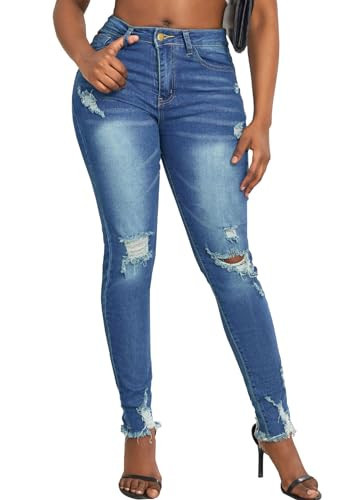 BessCops Women High Waist Skinny Stretch Ripped Jeans Destroyed Denim Pants | Amazon (US)