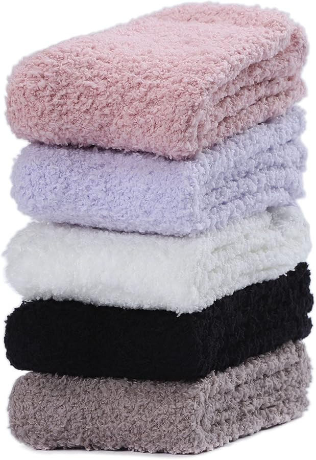 Fuzzy Socks for Women, Soft Fluffy Socks Thick Cozy Plush Socks Christmas Socks for Women 5 Pairs | Amazon (US)