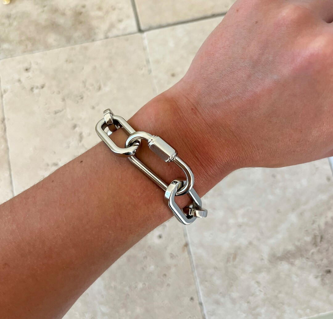 Silver Chunky Chain Bracelet Screw Lock Link Bracelet Silver - Etsy | Etsy (US)