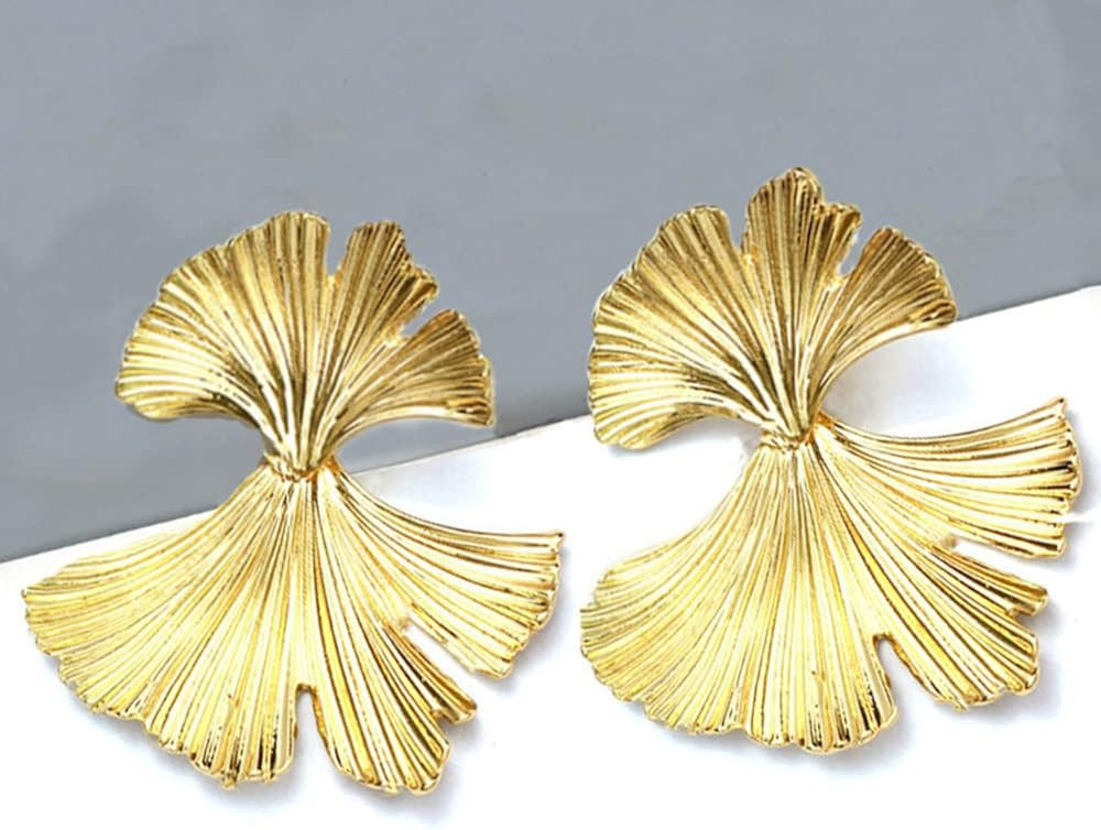 LOKLIFFAI Ginkgo Leaf Flower Earrings, Gold Geometric Statement Earring for Women Girls, 14K Gol... | Amazon (US)