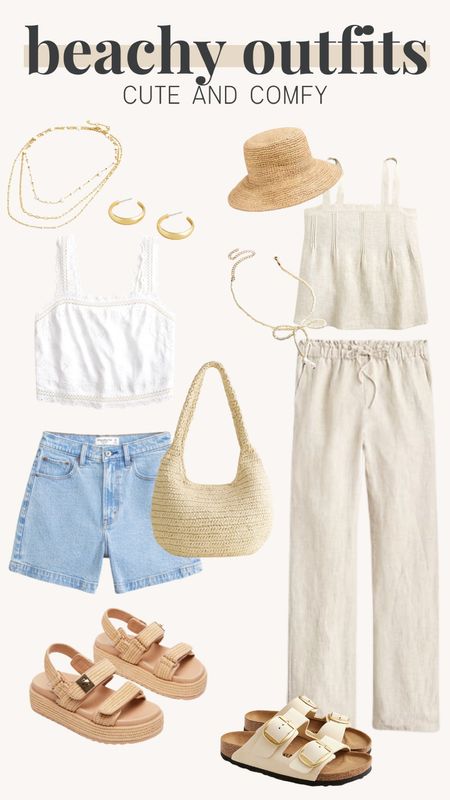 Beachy outfits, coastal outfits, comfy, summer outfits, spring outfits, shorts, white tank top, spring accessories, summer accessories, linen matching set, sandals, summer sandals, spring sandals, summer hat 

#LTKshoecrush #LTKstyletip #LTKfindsunder100