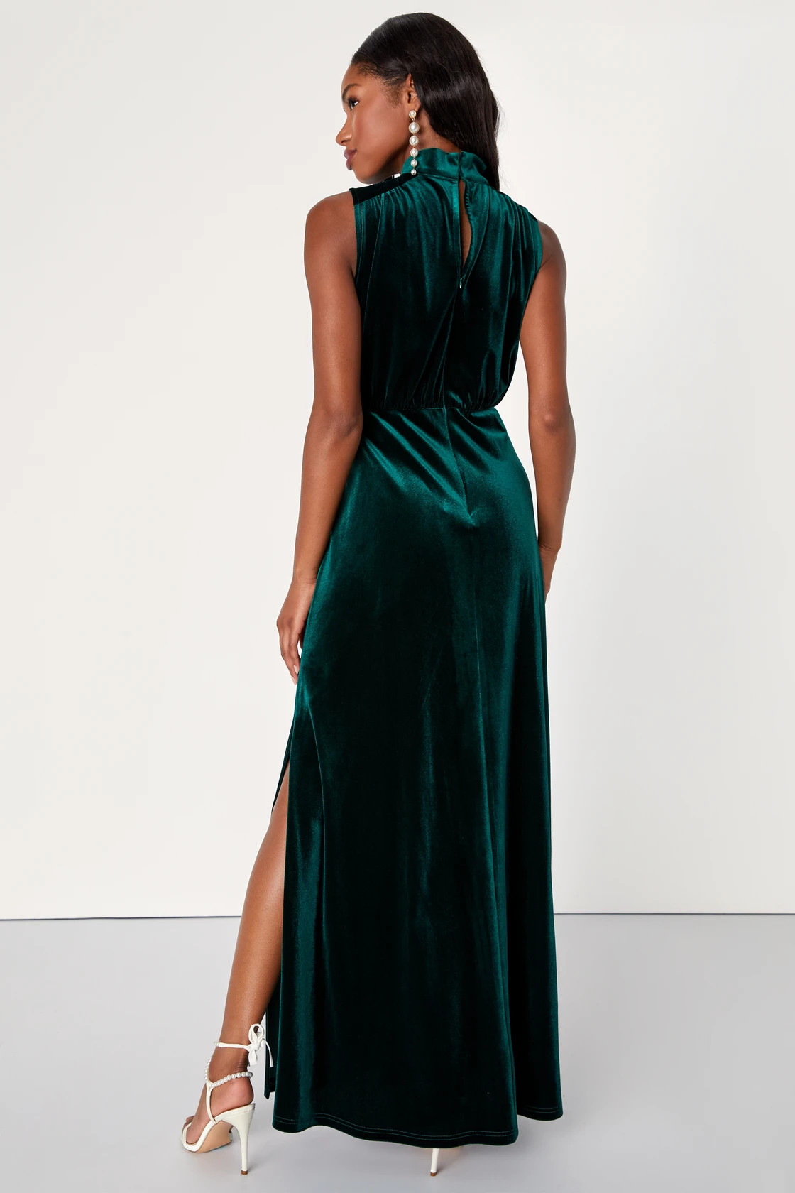 Classic Elegance Emerald Velvet Sleeveless Mock Neck Maxi Dress | Lulus