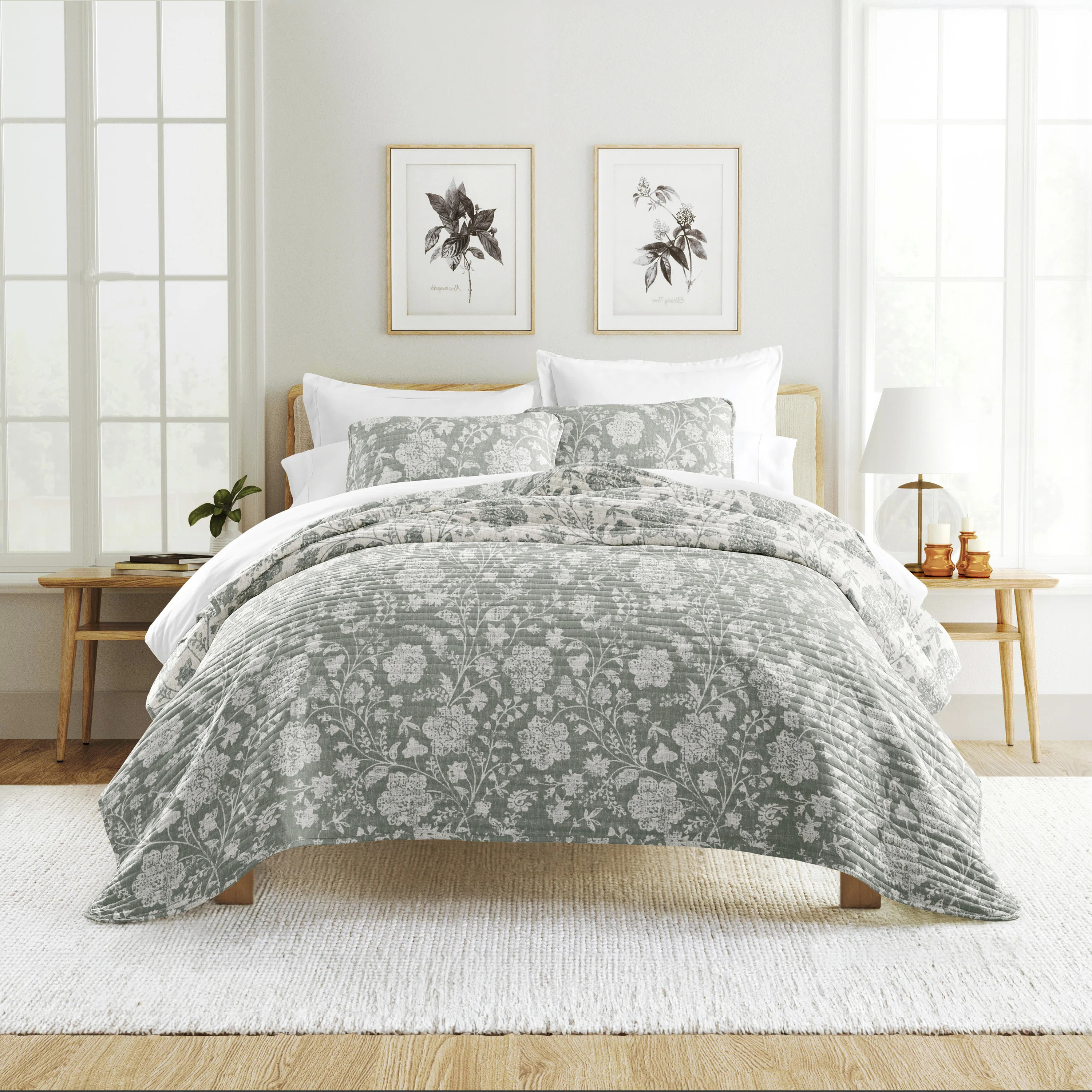 Quilt Set- Lightweight - All Season Quilted Coverlet - Textured Floral | Wayfair North America