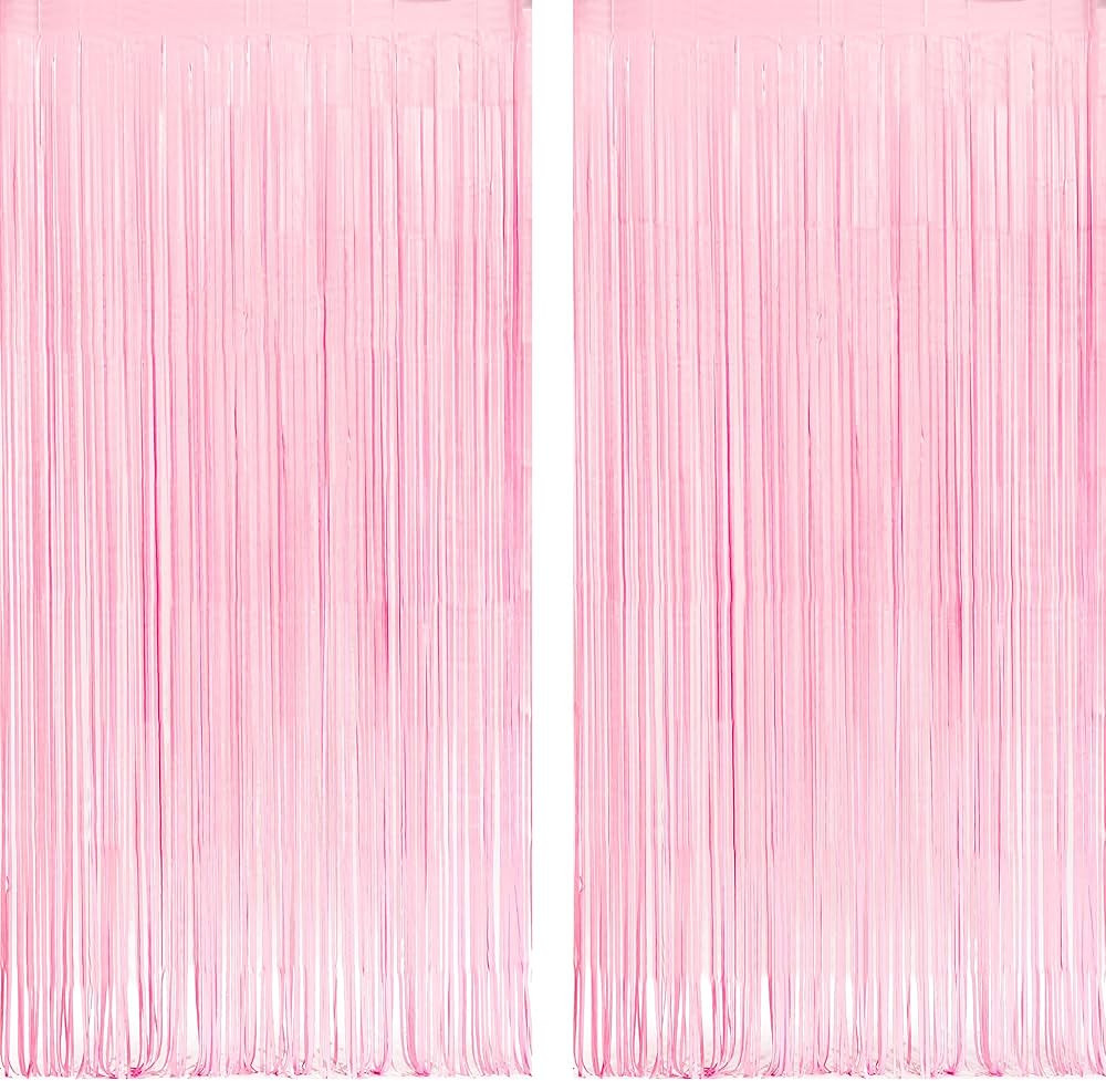 Pastel Pink Party Backdrop Decoration - GREATRIL Baby Pink Foil Fringe Streamers for Baby/Boo Day... | Amazon (US)