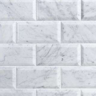 White Carrara Beveled 3 in. x 6 in. x 9mm Polished Marble Subway Tile (40 pieces / 5 sq. ft. / bo... | The Home Depot