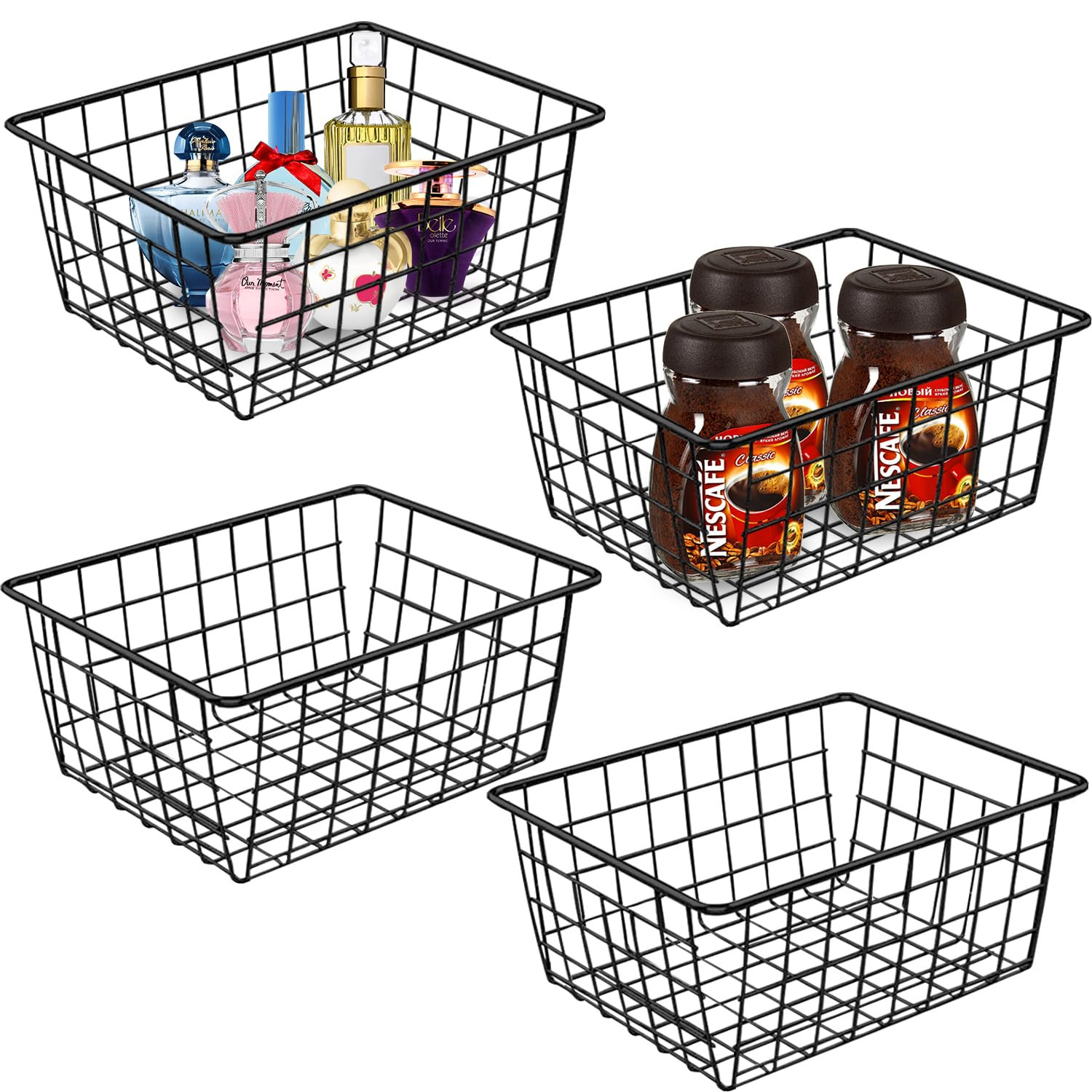 4 Pack Black Wire Storage Baskets, Wire Organiser Baskets with Handles, Metal Chest Freezer Baske... | Amazon (UK)