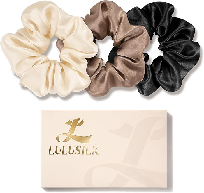 LULUSILK Silk Scrunchies for Hair Sleep, 100% Real Mulberry Silk, No Damage Hair Ties for Women a... | Amazon (US)