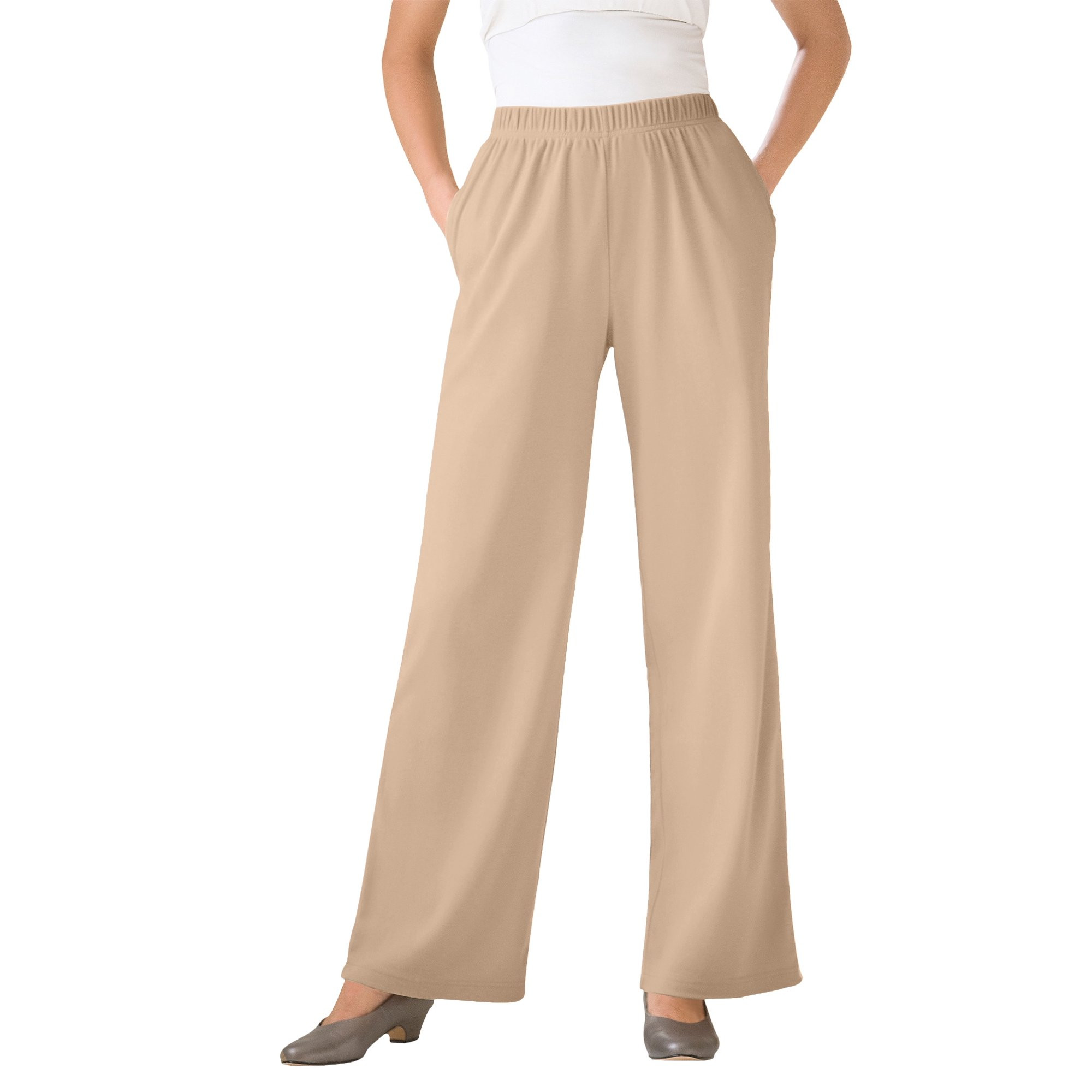 Woman Within Women's  Plus Size Petite 7-Day Knit Wide Leg Pant | Walmart (US)
