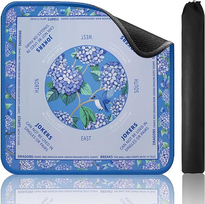Blue Mahjong Learning Mat (33” x 33”) with Black Carrying Bag, Anti-Slip, Noise-Reducing Mahj... | Amazon (US)