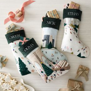 Embroidered Winter Scenes Stockings | West Elm (US)