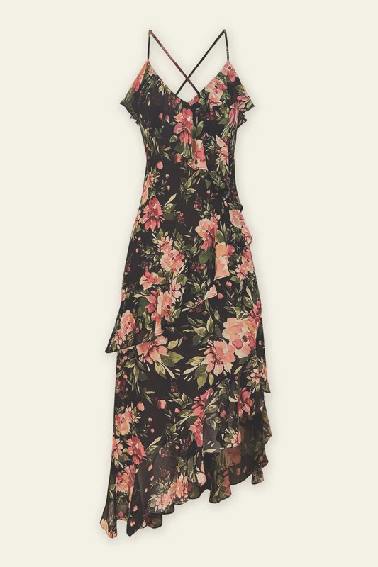 Finer Things Diagonal Ruffled Midi Dress | TandyWear