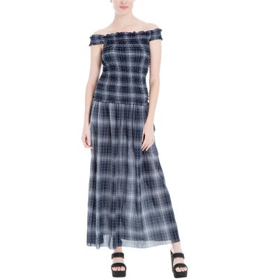 Max Studio London Womens Off-The-Shoulder Maxi Off-Shoulder Dress, bluemulti, Medium | Target