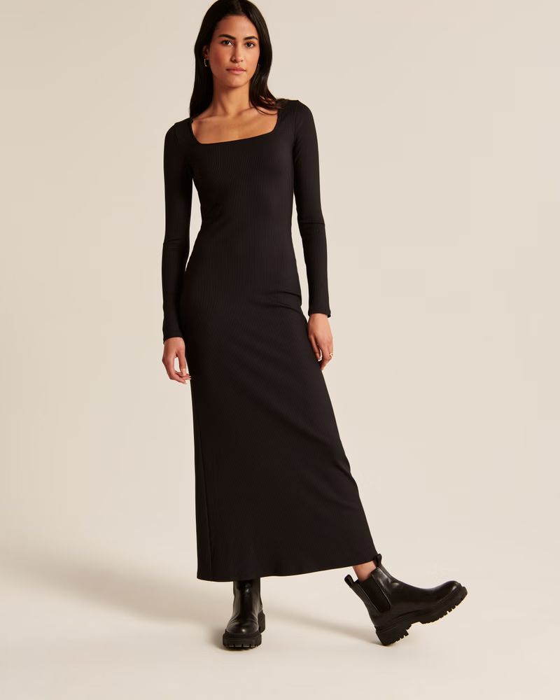 Long-Sleeve Knit Squareneck Maxi Dress | Abercrombie & Fitch (US)