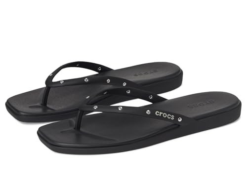 Crocs Women's Miami Flip Flops Black Studs 4 Medium | Amazon (US)