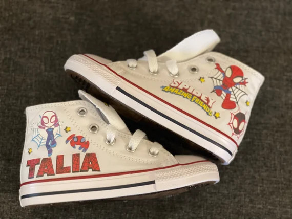 WHITE Spidey and Friends Genuine Converse  Free Shipping | Etsy | Etsy (US)