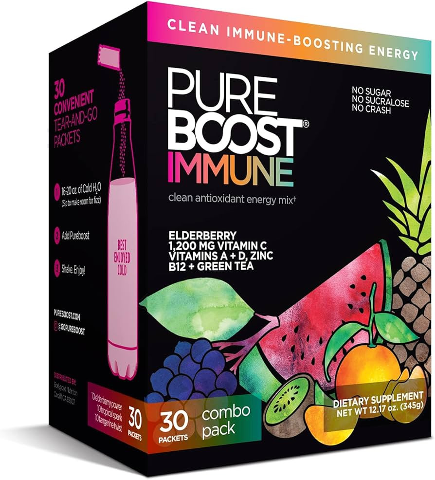 Pureboost Immune Clean Energy Drink Mix: Immunity Supplement with Elderberry, 1200 mg Vitamin C, ... | Amazon (US)