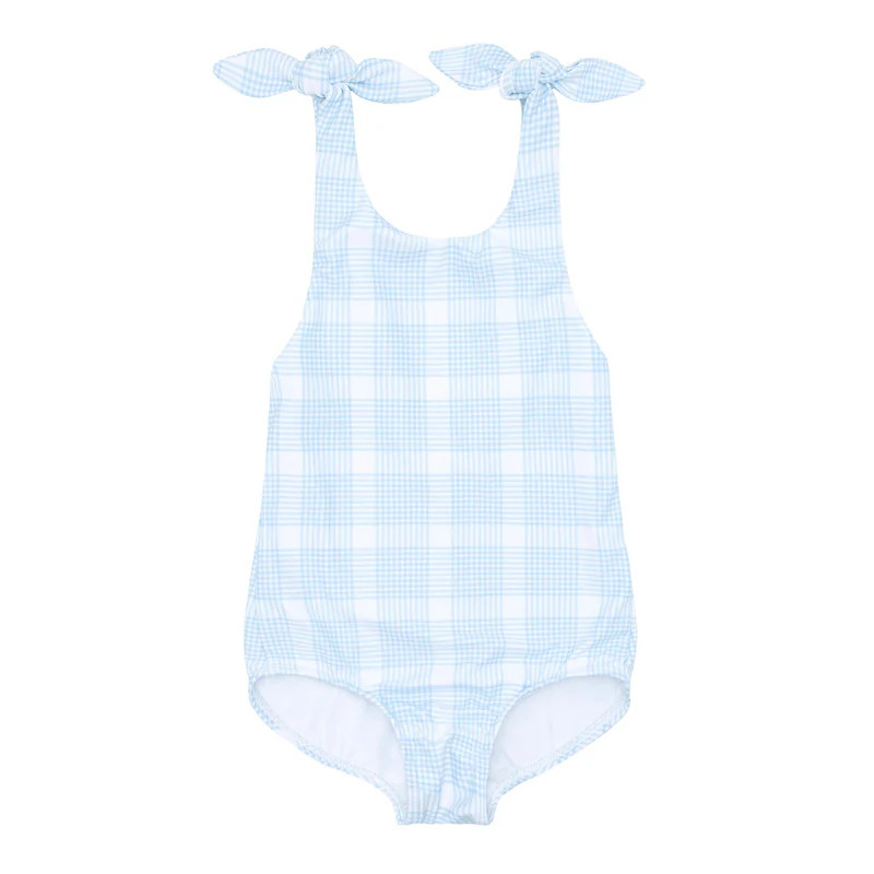 girls sunwashed plaid tie knot one piece | minnow
