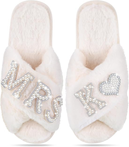 Tarpop Bride Slippers Mrs Slipper for Wedding with Personalized Initial Pearl Design Bridal Gifts | Amazon (US)