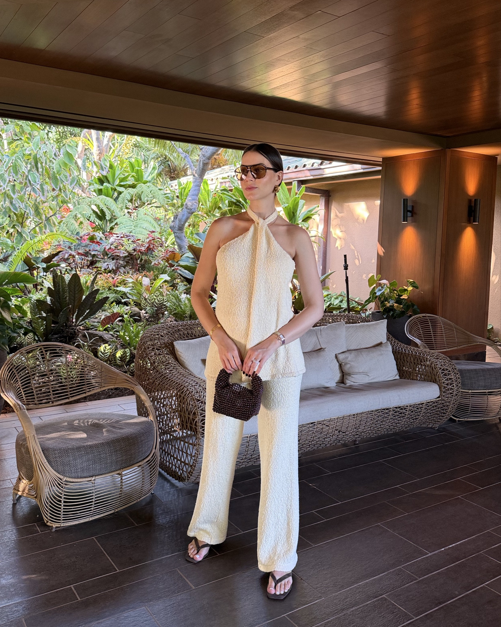 The comfiest outfit for a night out on your summer vacation 🥹 loving this cotton knit set from SABO with a boucle-like texture 🩷

#LTKTravel #LTKBump #LTKootd