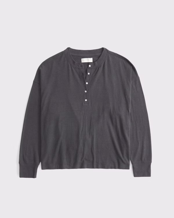 Long-Sleeve Cozy Lounge Knit Oversized Henley Top | Abercrombie & Fitch (US)