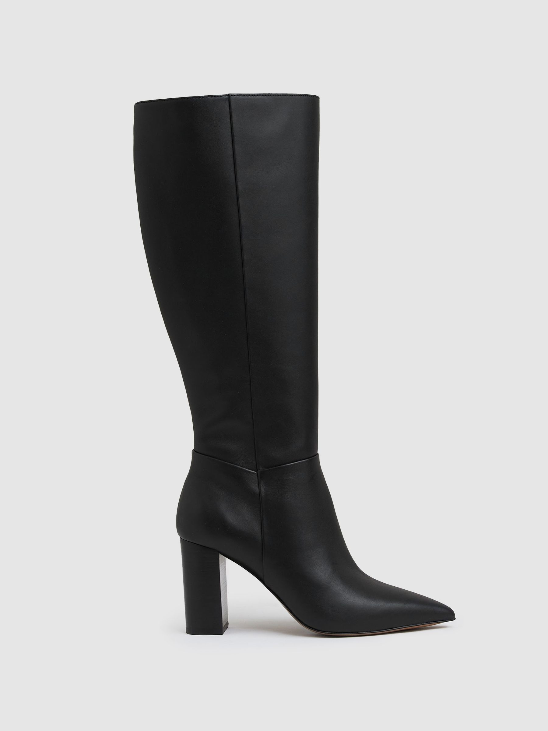 Reiss Leather Block-Heel Knee-High Boots in Black - REISS | Reiss UK