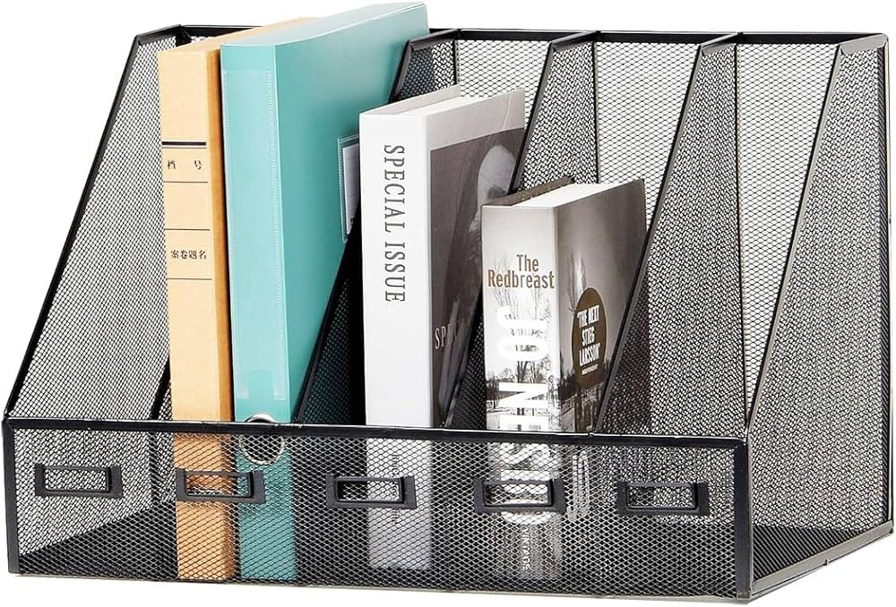 BEANPRECOY Magazine File Holder, Mesh Metal Desk Organizer with 5 Vertical Compartments Rack, Des... | Amazon (CA)