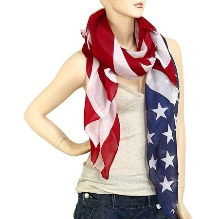 USA American Flag Scarf Beach Wrap Soft Lightweight 72"" X 36"" Navy Red White | Walmart (US)