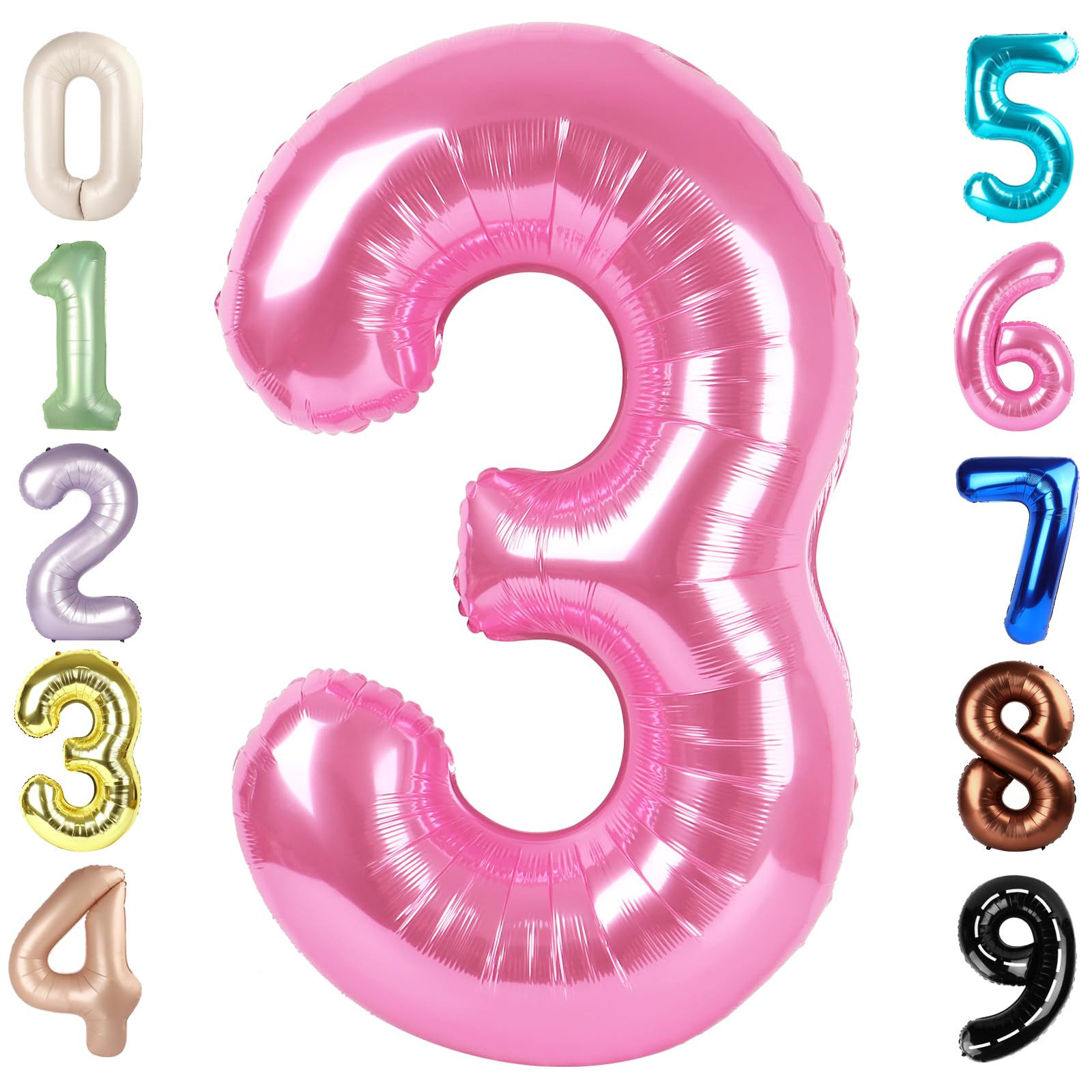 Numbers Balloon 3, 40 Inch Large Pink Balloon for Three Year Old Birthday Decor, 3 13 30 31 Birth... | Amazon (US)