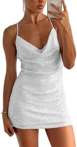Women's Sequin Sparkly Glitter Dress Sexy Sleeveless Backless Spaghetti Strap Party Club Bodycon ... | Amazon (US)