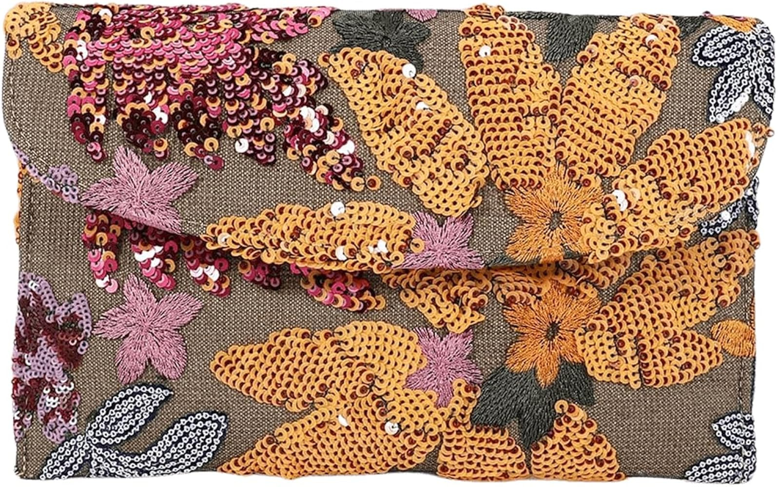 Verdusa Women's Floral Embroidery Sequin Evening Clutch Bags Party Purses | Amazon (US)