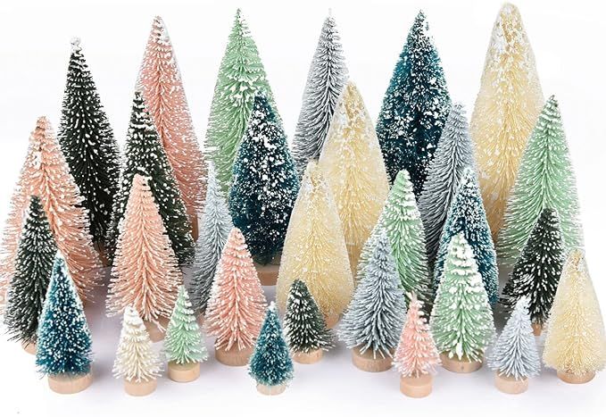 Lvydec 30 Pack Artificial Mini Christmas Trees Decoration, Colorful Mini Pine Tree with Wood Base... | Amazon (US)