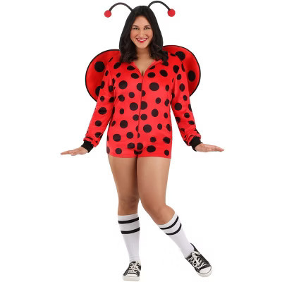 HalloweenCostumes.com 1X Women Plus Size Women's Ladybug Hooded Romper Costume | Adult Bug Attire for Halloween and Themed Parties,  Black/Red | Target