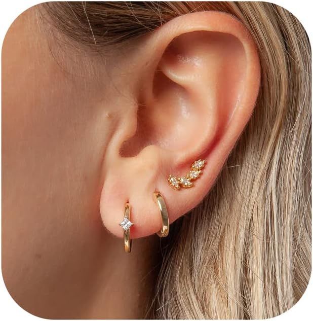 Stud Earrings for Women Dainty Gold Earrings|14k Gold Cartilage Earring Hypoallergenic|Flat Back ... | Amazon (US)