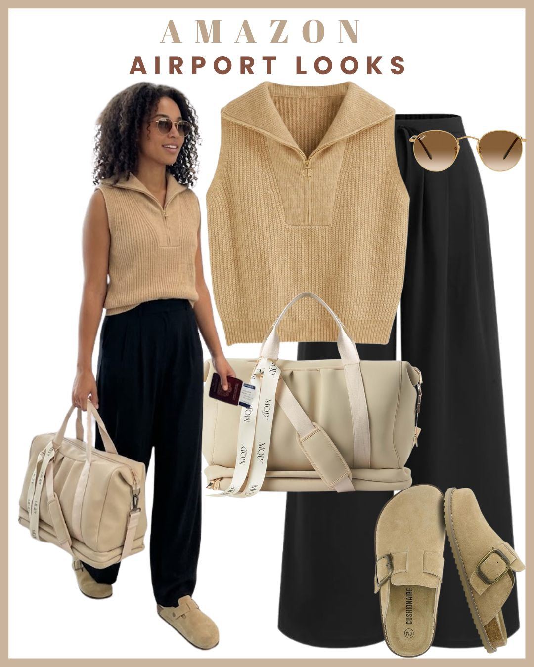 Two airport looks, one pair of black drawstring trousers ✈️🖤 Comfort meets style with these *black drawstring wide-leg trousers*—the ultimate travel essential you'll reach for on every trip 🙌 🖤 Look 1 Pair with a basic tank, oversized shirt, and sneakers for an effortless airport outfit. 🤍 Look 2 Style with a lightweight knit or sweatshirt and comfy trainers for a cozy yet polished travel look. Soft, comfortable, and easy to style, these trousers are perfect for long flights, road trips, and travel days when you want to look put together without sacrificing comfort 

 #LTKgrwm #LTKootd #LTKPetite